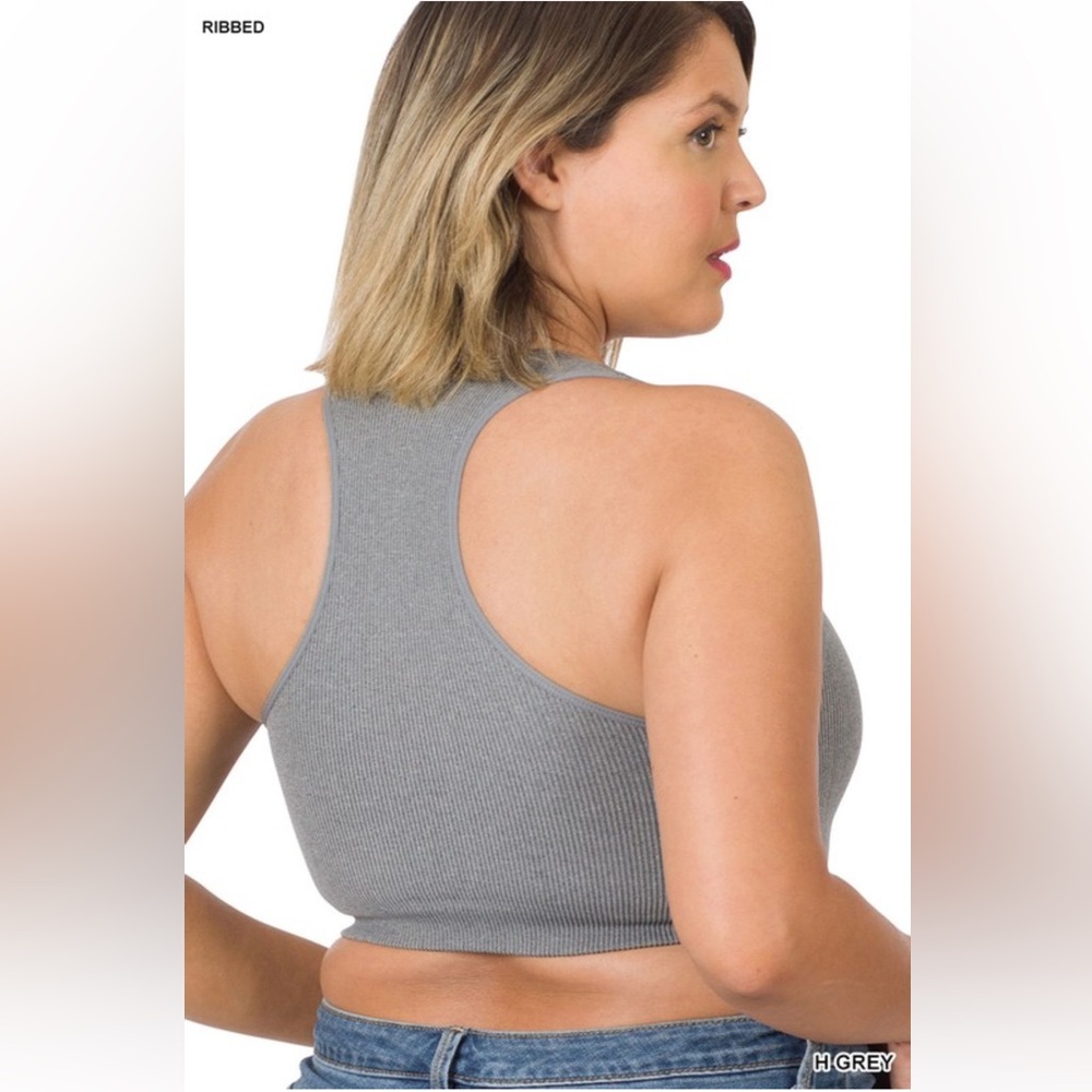 NWT! Plus Rust Seamless Ribbed Cropped Racerback Tank Top Bra - Picture 2 of 2